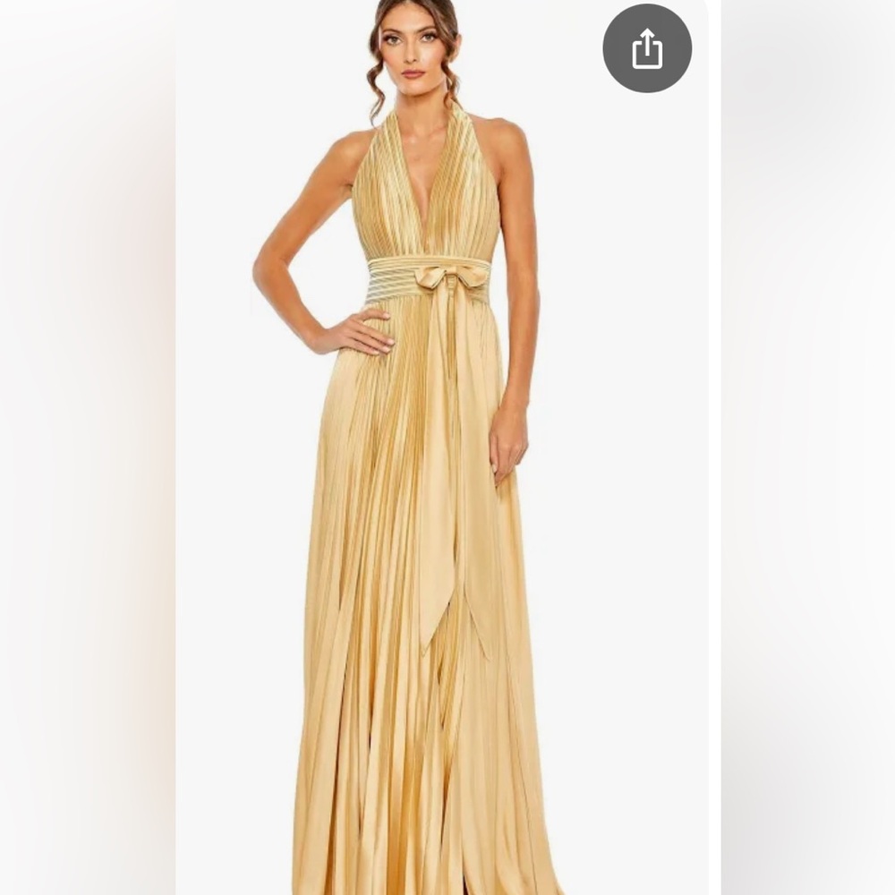 Mac Duggal Gold Halter Tie Front Gown